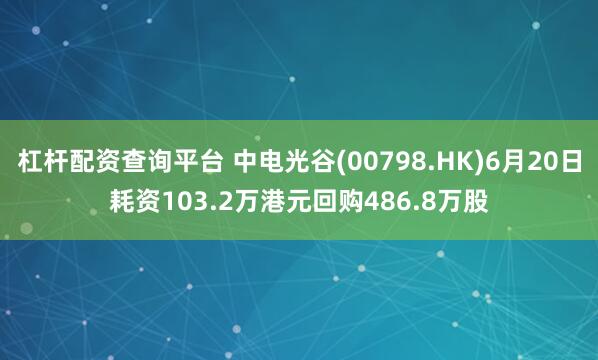 杠杆配资查询平台 中电光谷(00798.HK)6月20日耗资103.2万港元回购486.8万股
